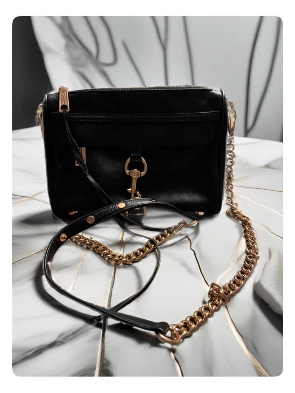 Rebecca Minkoff Black Leather Crossbody with Gold Chain